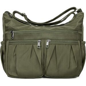Women Army Green Nylon Water Resistant Anti Theft Travel Crossbody Shoulder Bag